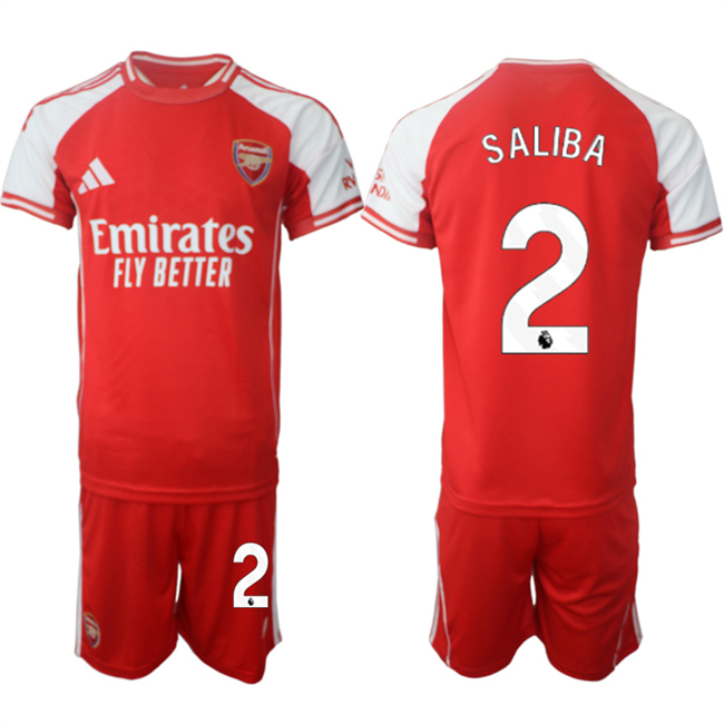 Men's Arsenal F.C #2 William Saliba Red 2025 Home Soccer Jersey Suit